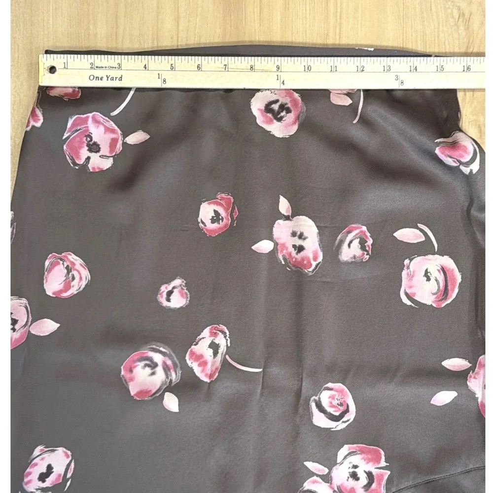 Gerard Darel Vintage Silk 2 Piece Set Brown Pink Floral Wrap Top Midi Skirt 42